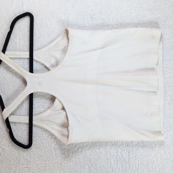 244-Lululemon Women's White Ribbed Tank Top Padded Included - Picture 2 of 3
